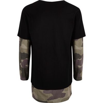 Boys black camo layered T-shirt